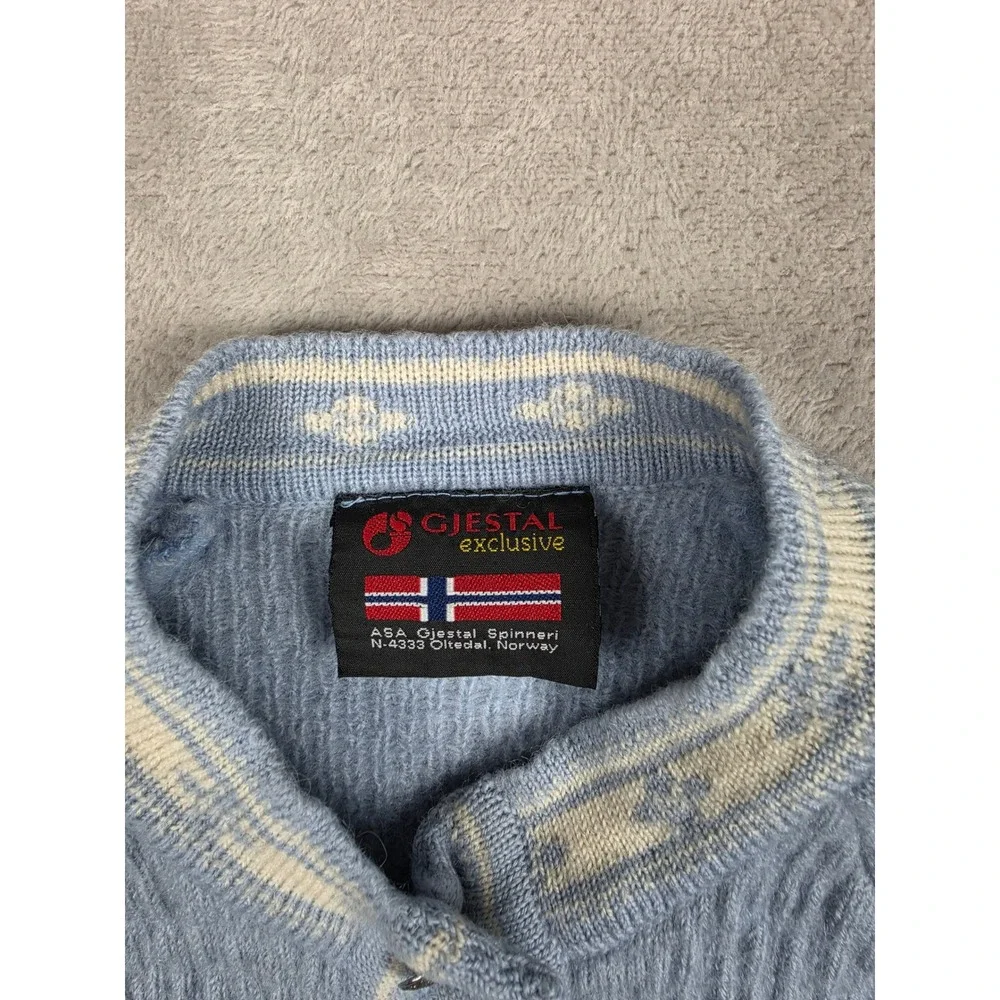 Gjestal Exclusive Norwegian Wool Cardigan Sweater Youth Girls XL Blue Fair Isle